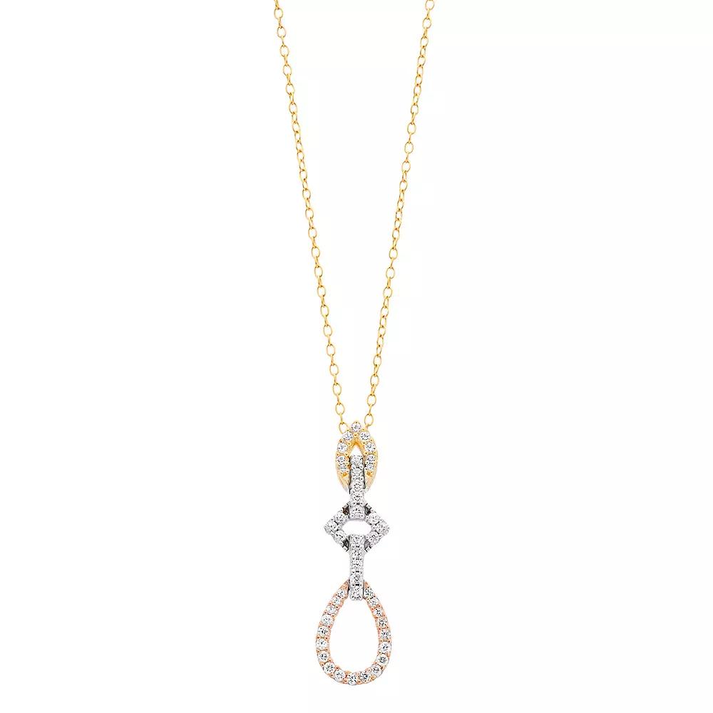 Tri-Tone Sterling Silver Lab-Created White Sapphire Drop Pendant Necklace, Women's, Size: 18" Product Image