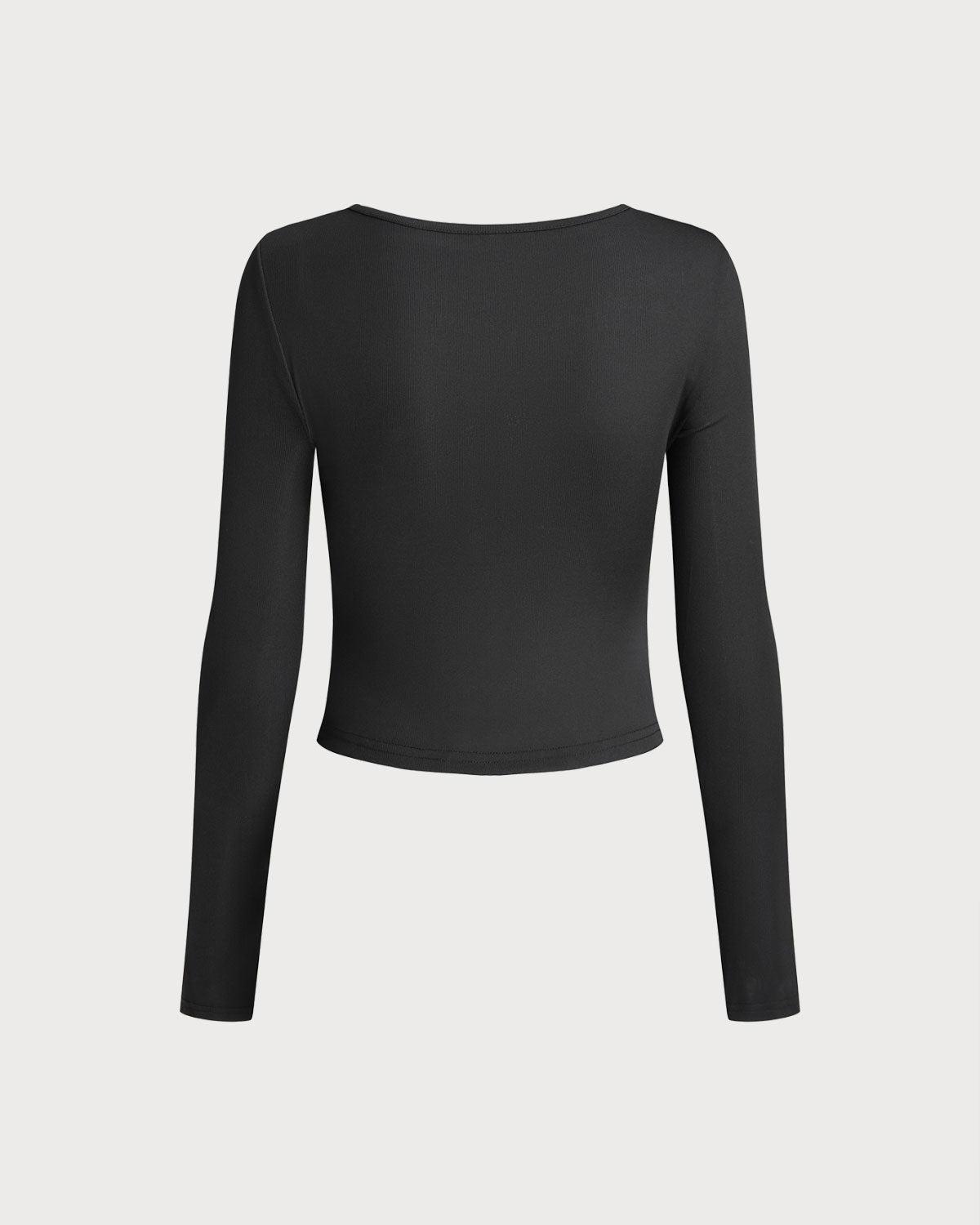 Black Square Neck Button Slim Tee Product Image