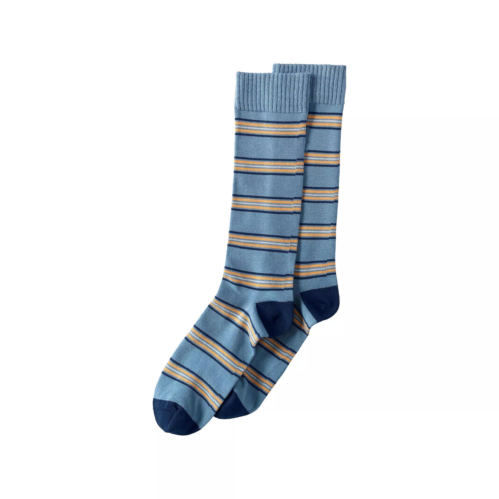 Men's Lands' End Novelty Crew Socks, Orange Rugby Stripe Product Image