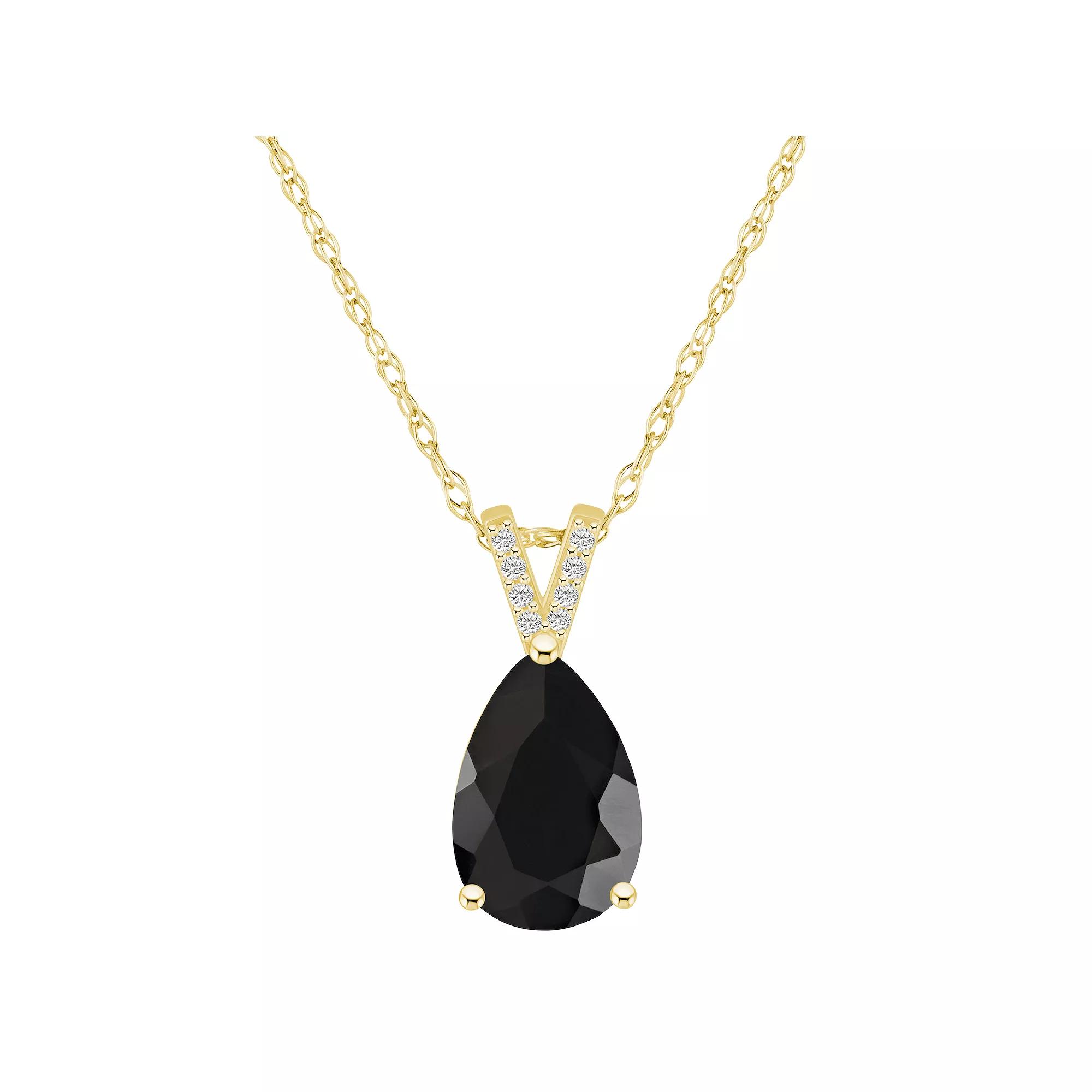 Alyson Layne 10k White Gold Pear Shape Gemstone Diamond Accent Pendant Necklace, Women's, Size: 18", Black Product Image