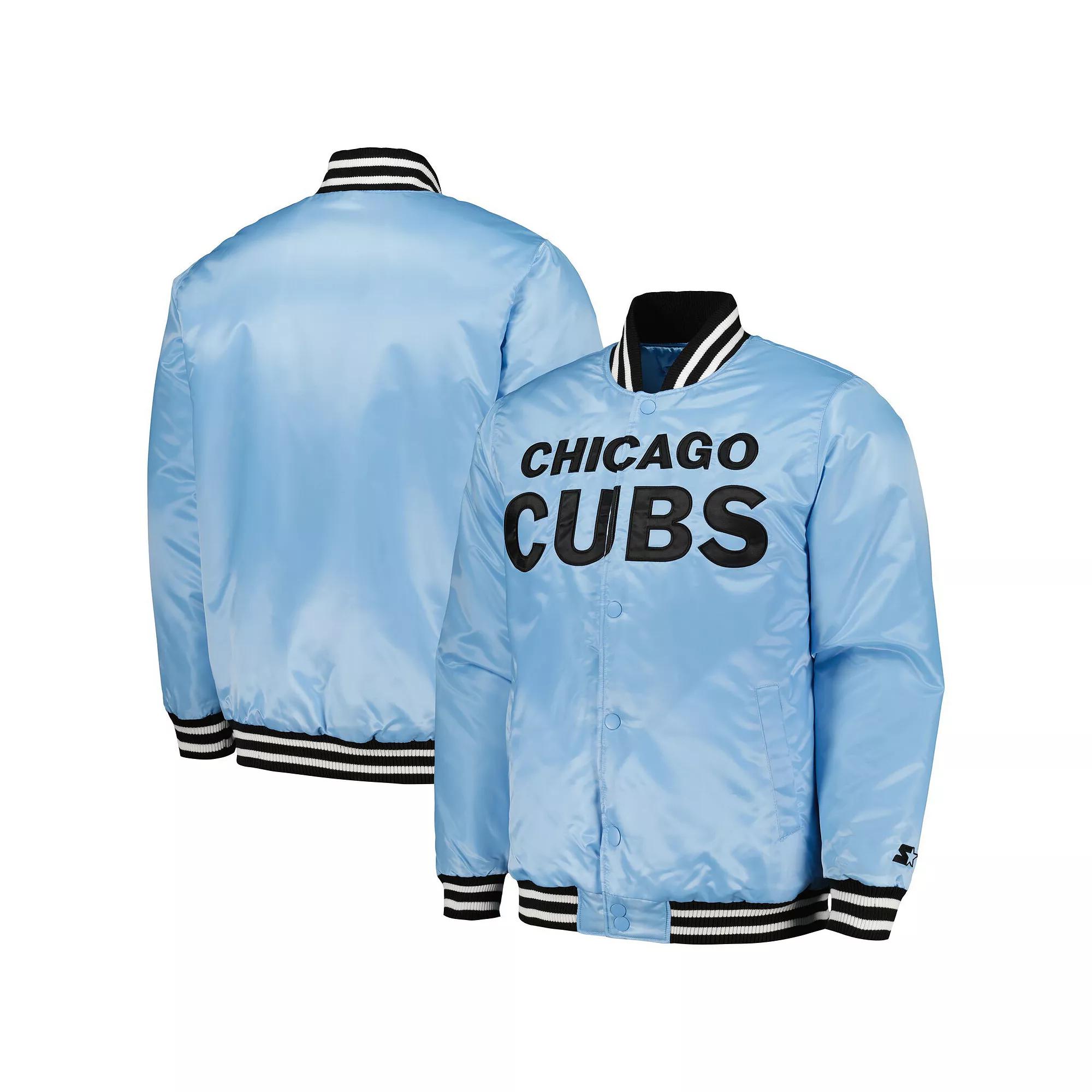Men's Starter Light Blue Chicago Cubs Cross Bronx Fashion Satin Full-Snap Varsity Jacket,  Product Image