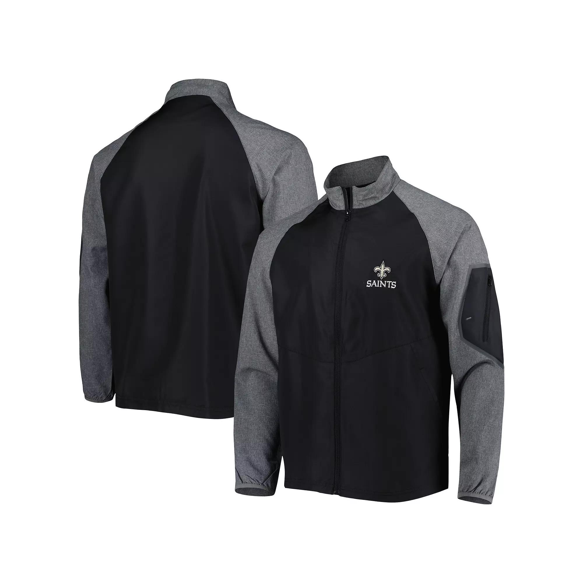 Men's Dunbrooke Black New Orleans Saints Hurricane Raglan Full-Zip Windbreaker Jacket,  Product Image