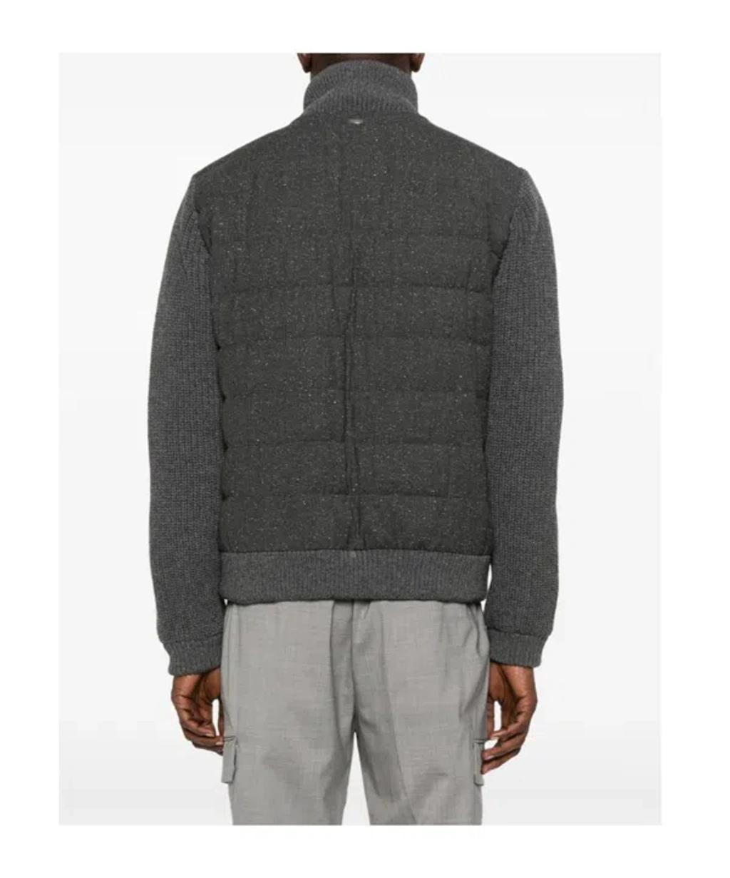 HERNO Padded Bomber Jacket With Knitted Sleeves In Gray Product Image