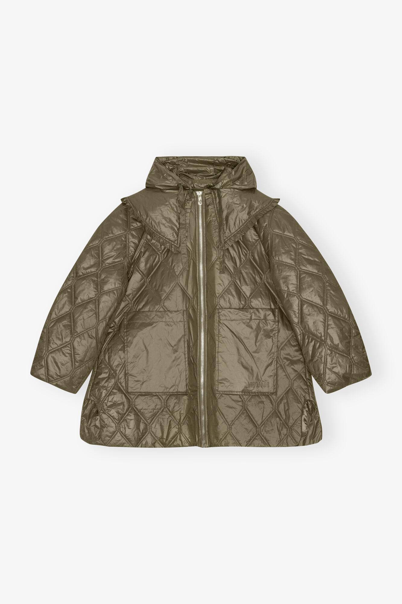 Green Shiny Quilt Midi Jacket Product Image