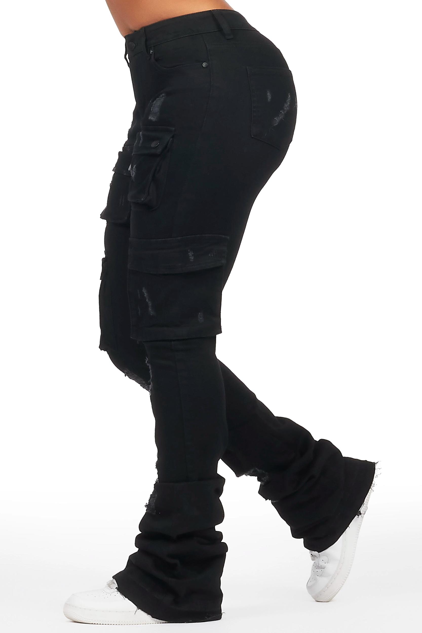 Noor Black Cargo Super Stacked Jean Female Product Image