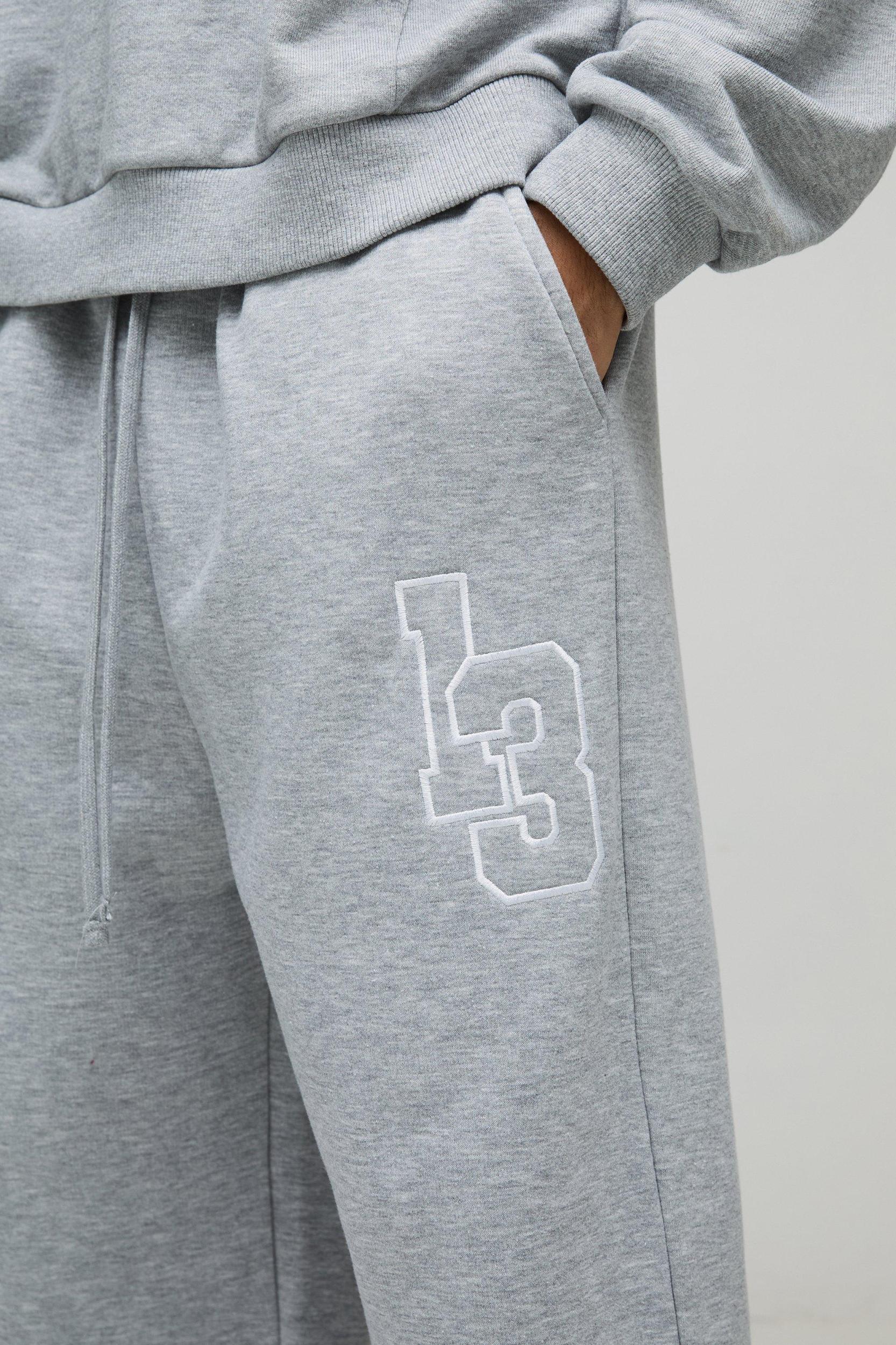 Regular Fit Wide Leg Varsity Embroidered Drop Crotch Sweatpants | boohooMAN USA Product Image