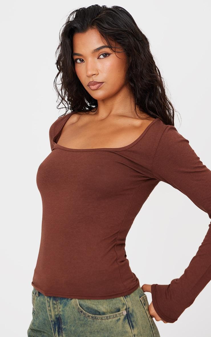 Brown Modal Scoop Neck Long Sleeve Top Product Image