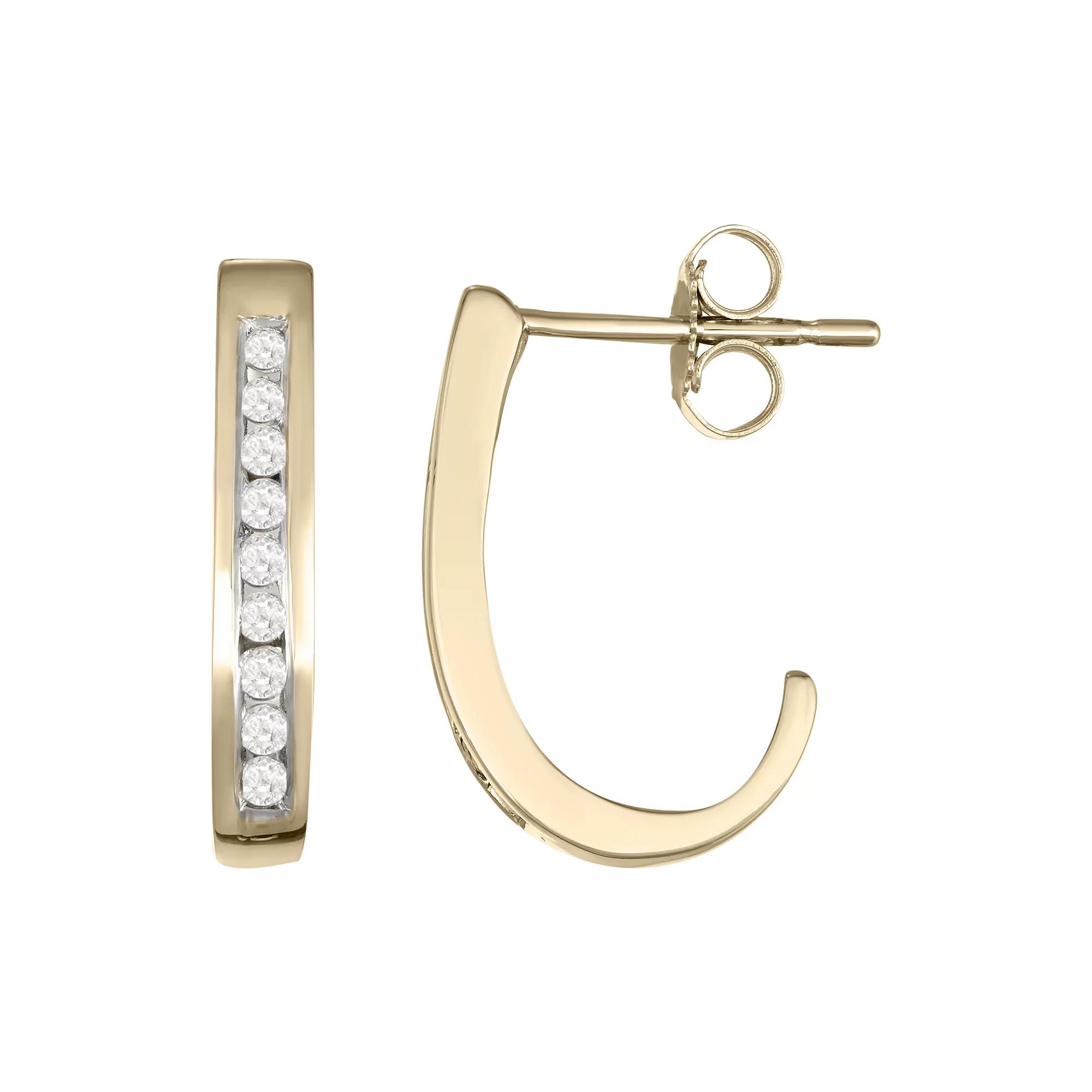 10k Gold 1/4 Carat T.W. Diamond J-Hoop Earrings, Women's, Yellow Product Image