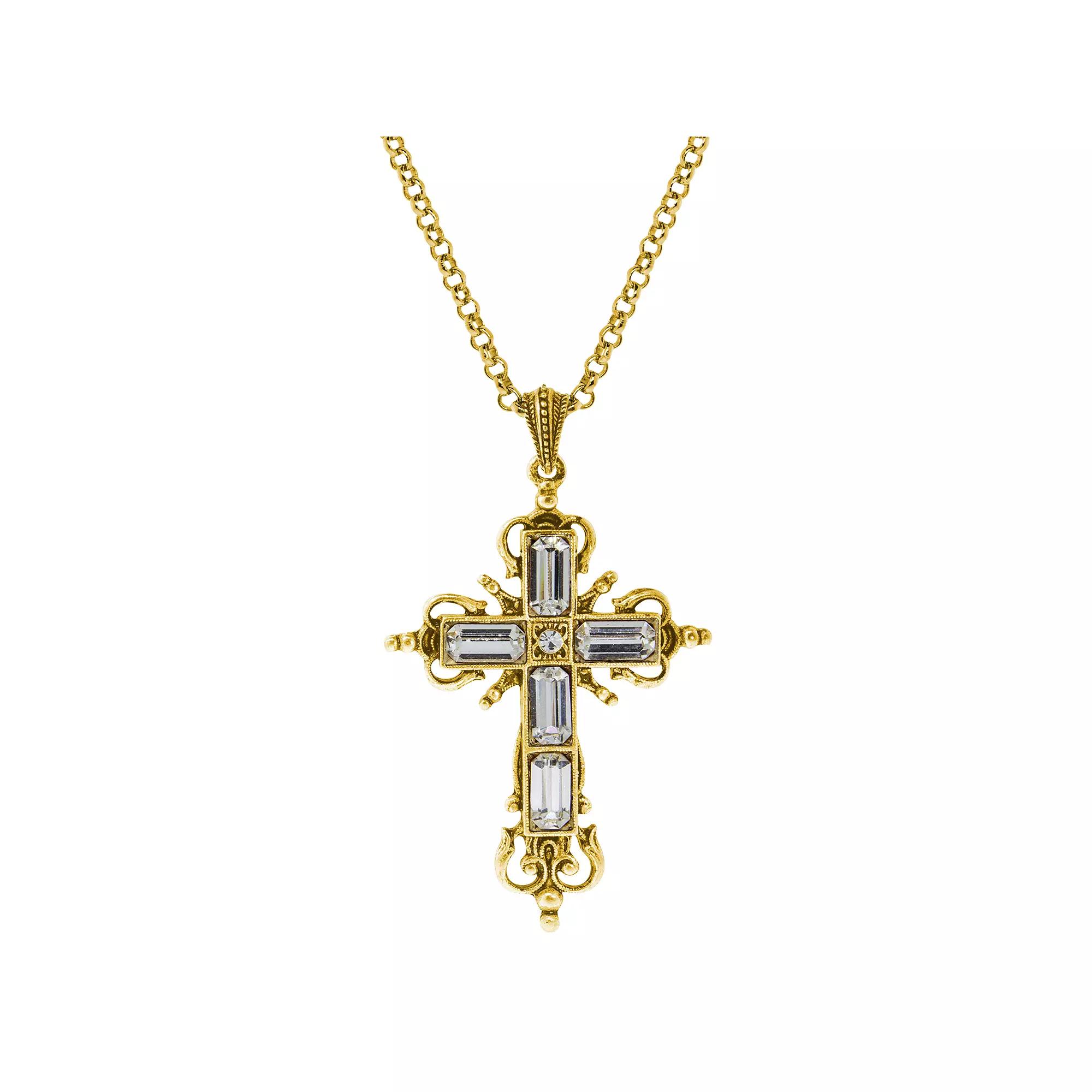 Symbols of Faith Simulated Crystal Cross Pendant Necklace, Womens, Gold Tone Clear Product Image