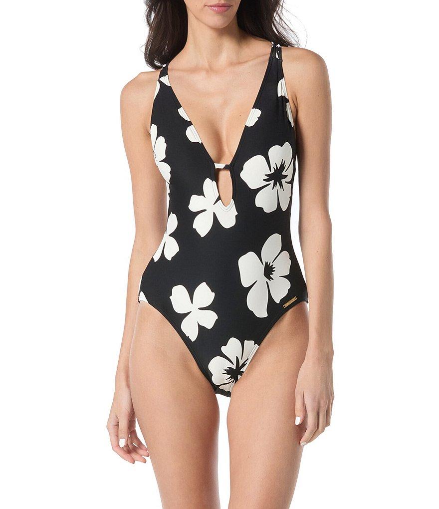 Vince Camuto Floral Plunge V-Neck One Piece Swimsuit Product Image