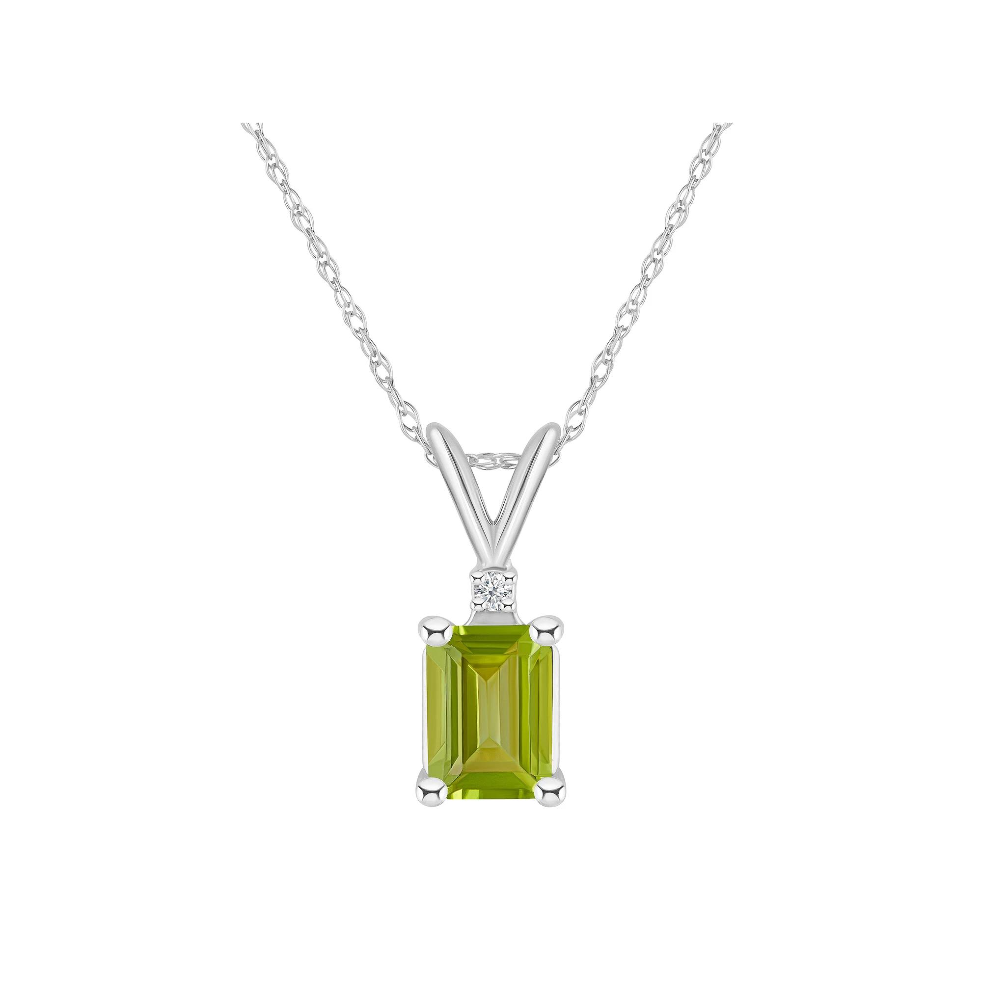 Celebration Gems 14k Gold Emerald Cut Peridot & Diamond Accent Pendant Necklace, Women's, Size: 18" Product Image