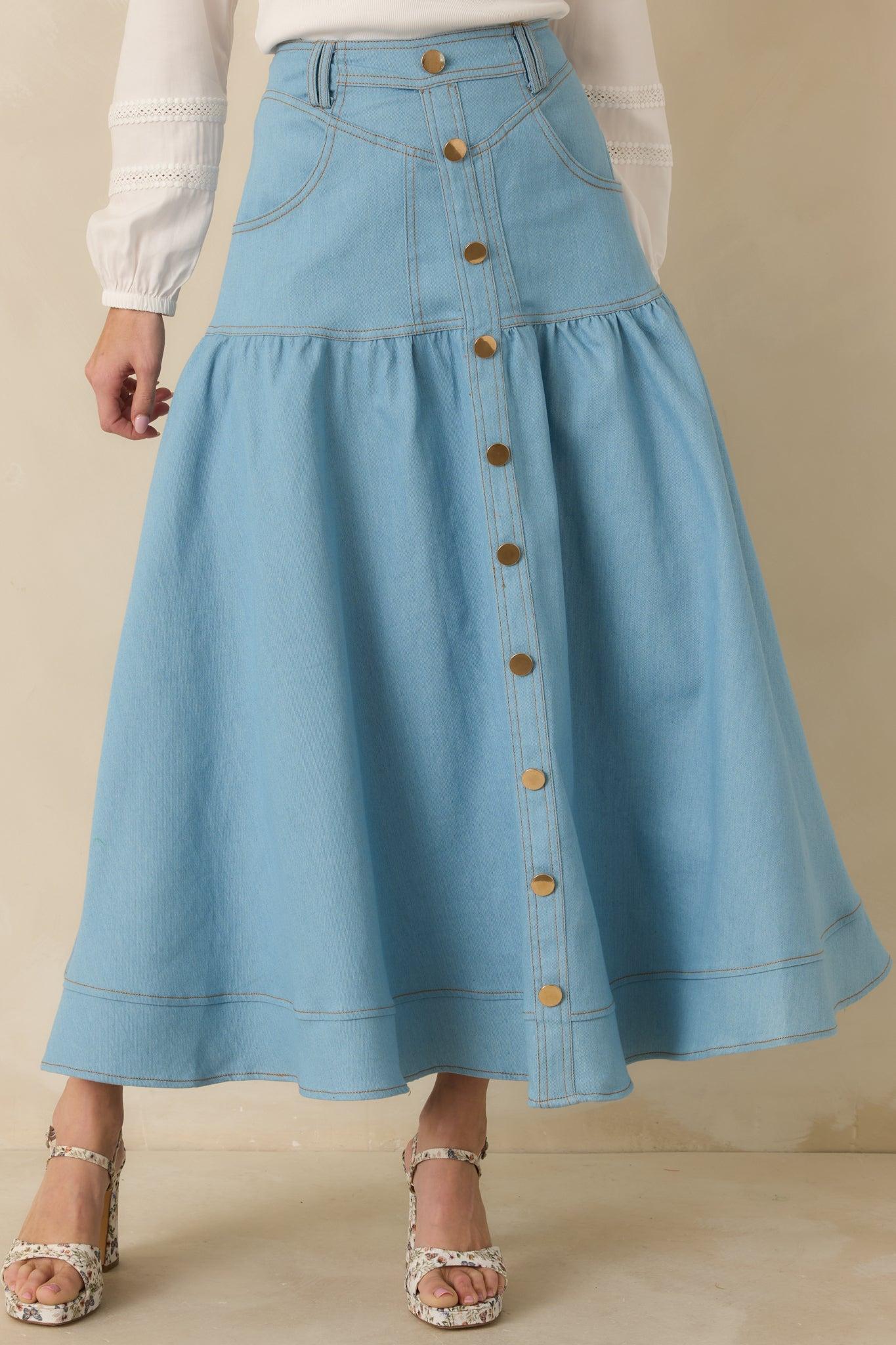 Town & Country Light Wash Denim Button-Down Maxi Skirt Product Image
