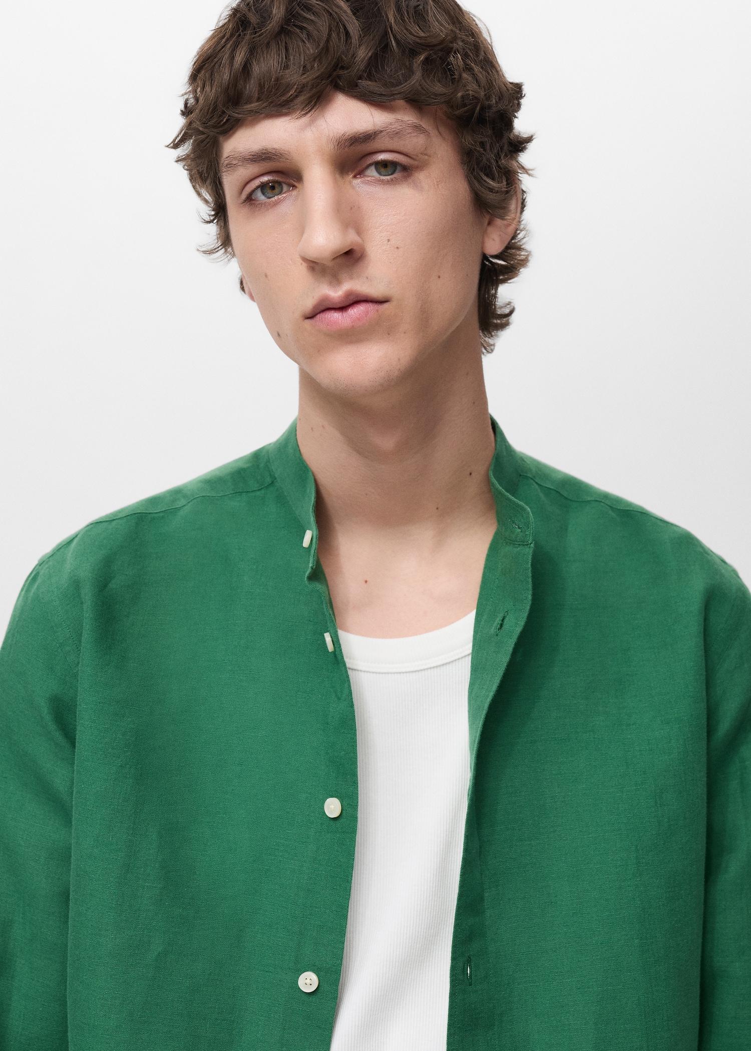 Mao collar linen shirt - Men | MANGO USA Product Image