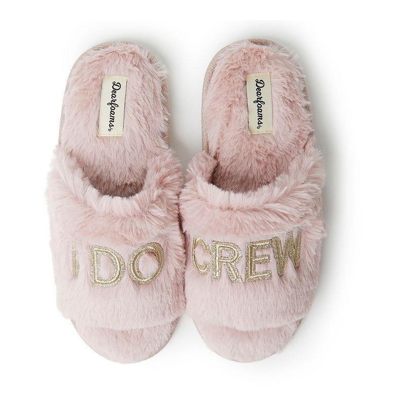 Dearfoams Bridal "I Do Crew" Women's Faux-Fur Slide Slippers, Size: Large, Pale Pink Product Image