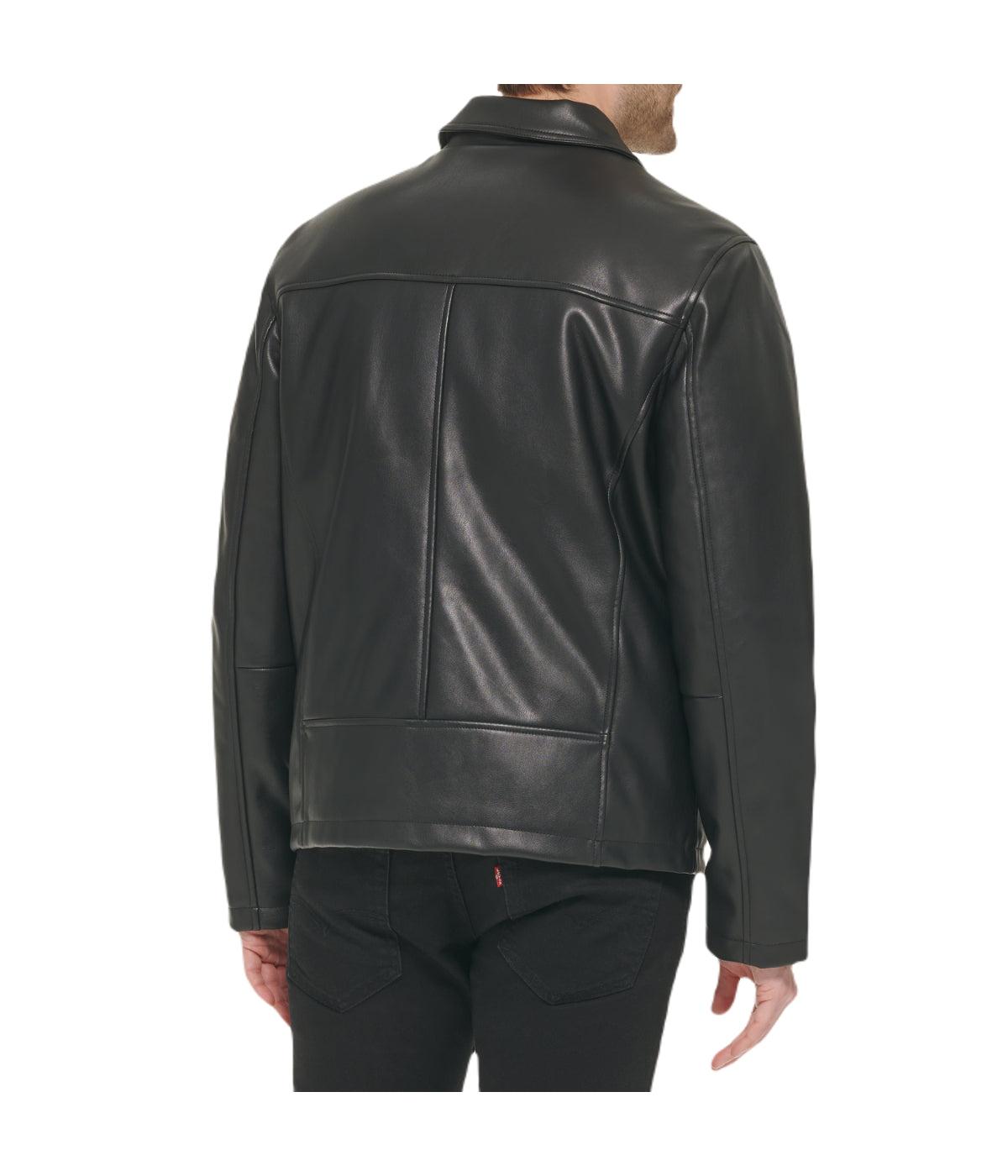Mens Faux Leather Collared Jacket Black Product Image