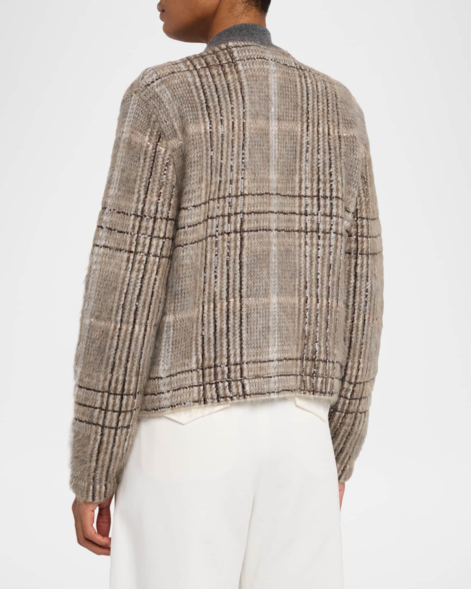 Cashmere-Mohair Paillette Check Jacquard Cardigan Product Image