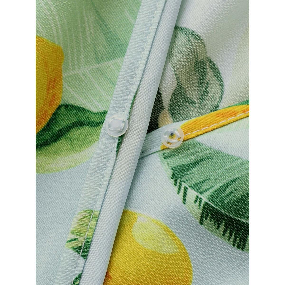 Plus Size Citrus Print Ruffled Hem Belted Midi Dress LightBlue Women Overlap Collar Short sleeve Curvy BloomChic 22-24/3X Product Image