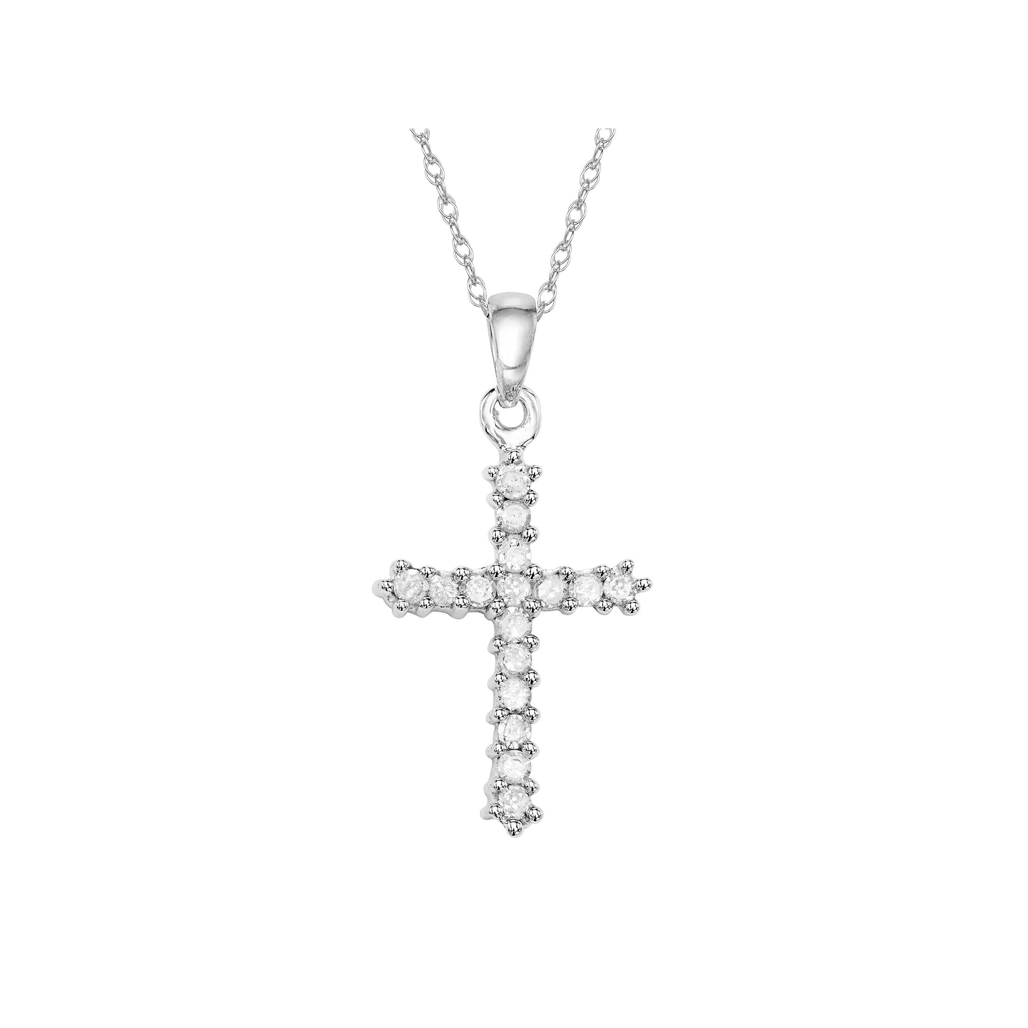 10k White Gold 1/4 Carat T.W. Diamond Cross Pendant, Women's, Size: 18" Product Image