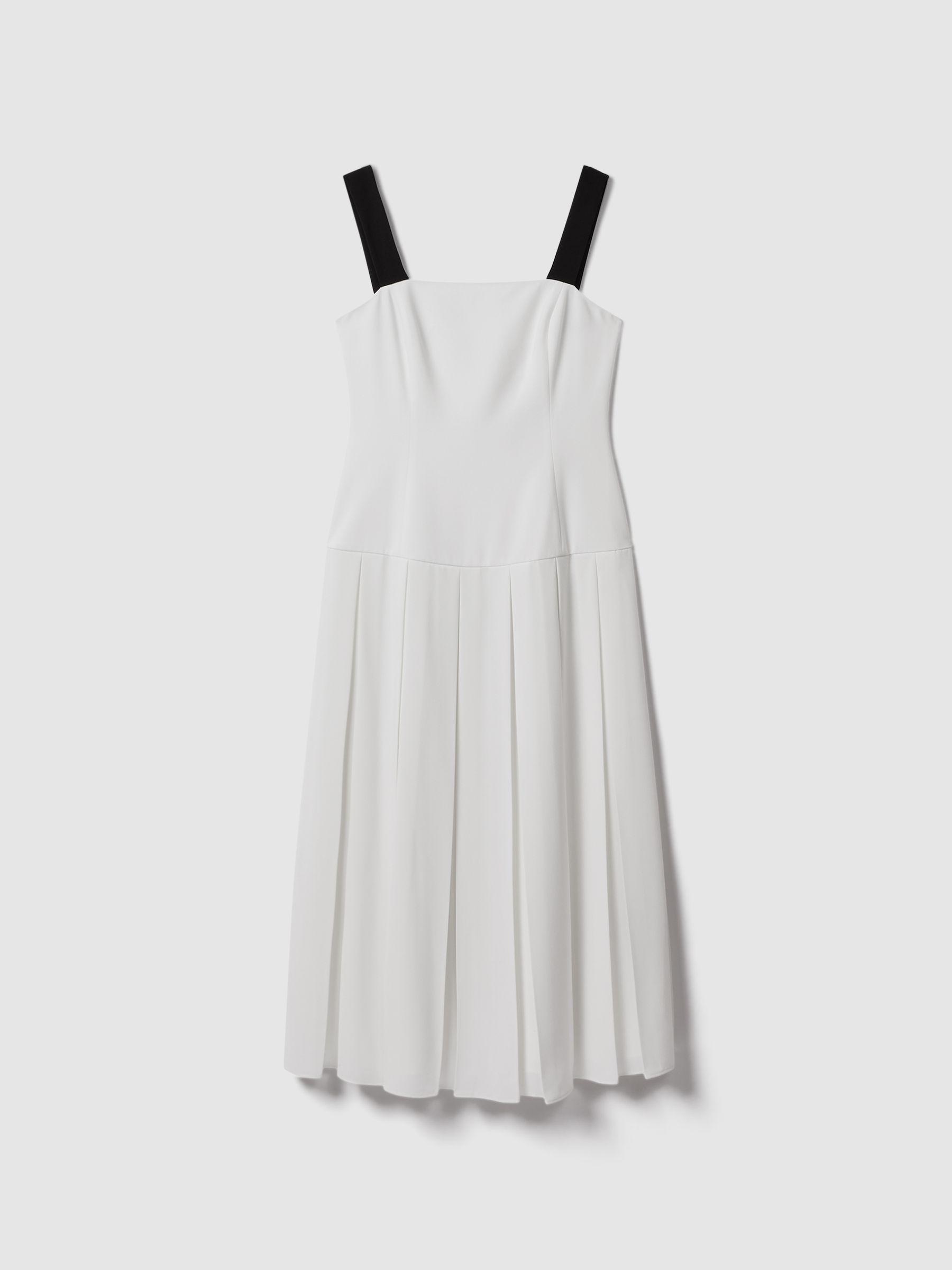 Florere Pleated Strappy Midi Dress in Off White Product Image