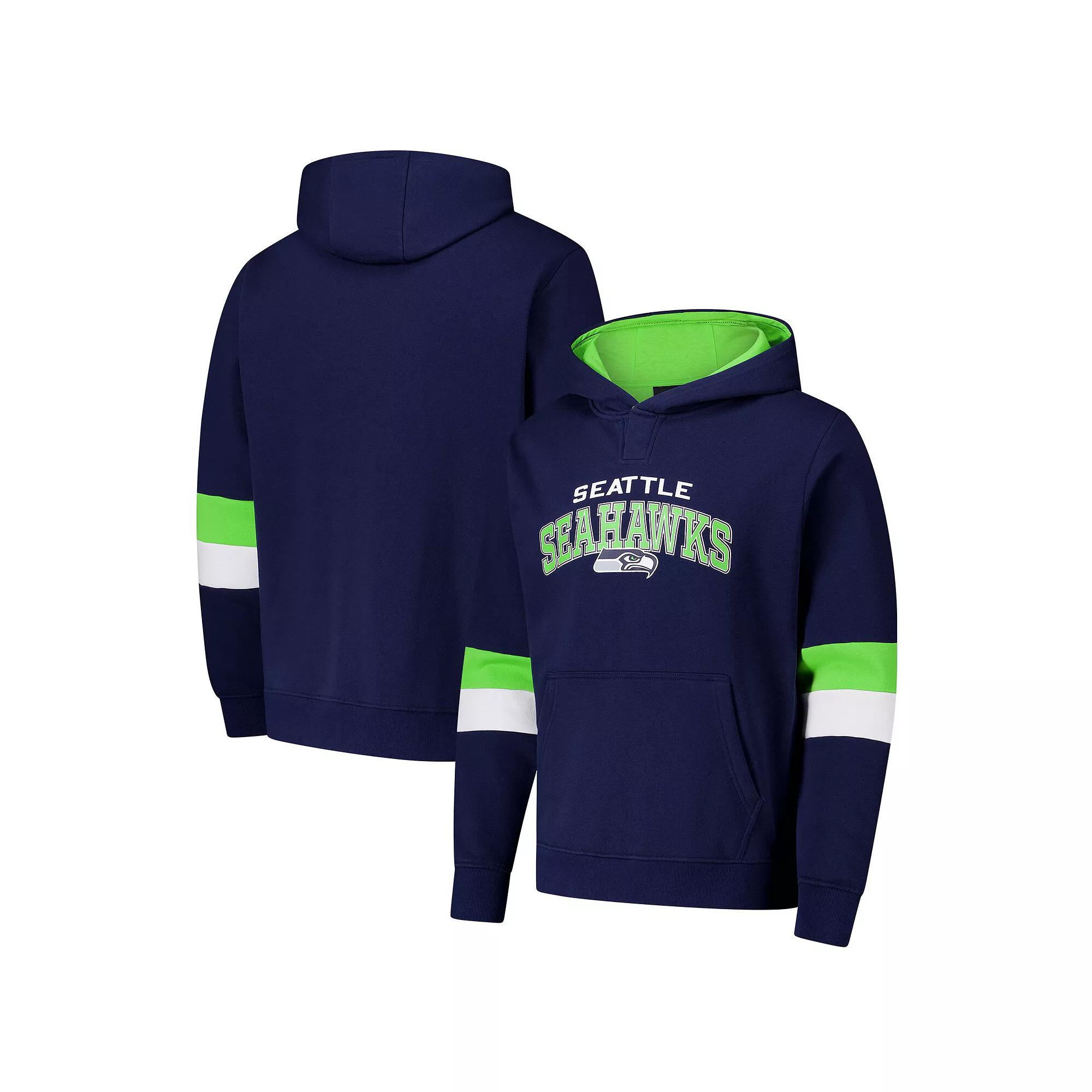 Men's G-III Sports by Carl Banks College Navy/Neon Green Seattle Seahawks Adaptive Faceoff Pullover Hoodie, Size: Medium, Team Product Image