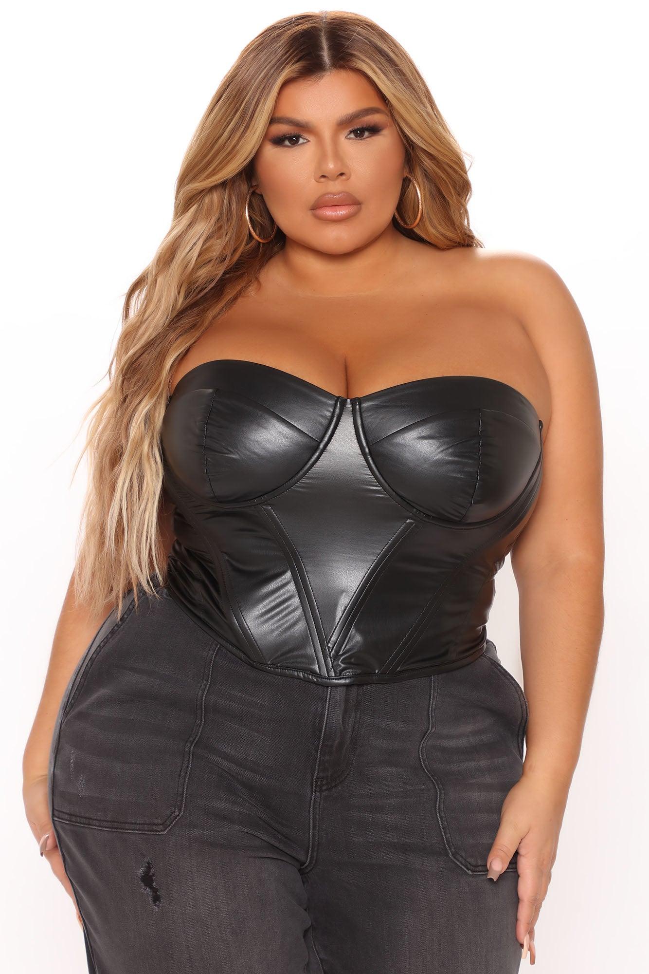 Bae For Tonight Faux Leather Corset Top - Black Product Image