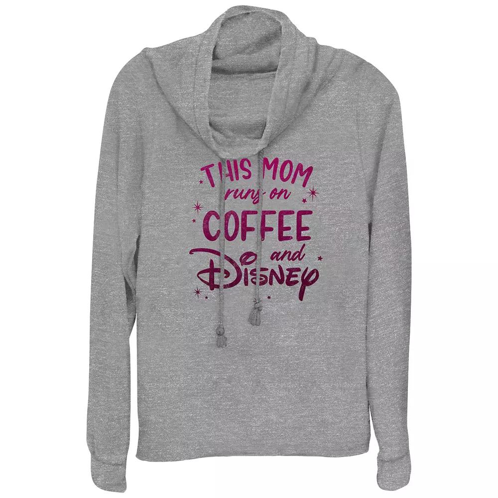 Disney's This Mom Runs On Coffee And Disney Women's Cowlneck Graphic Lightweight Long Sleeve,  Product Image