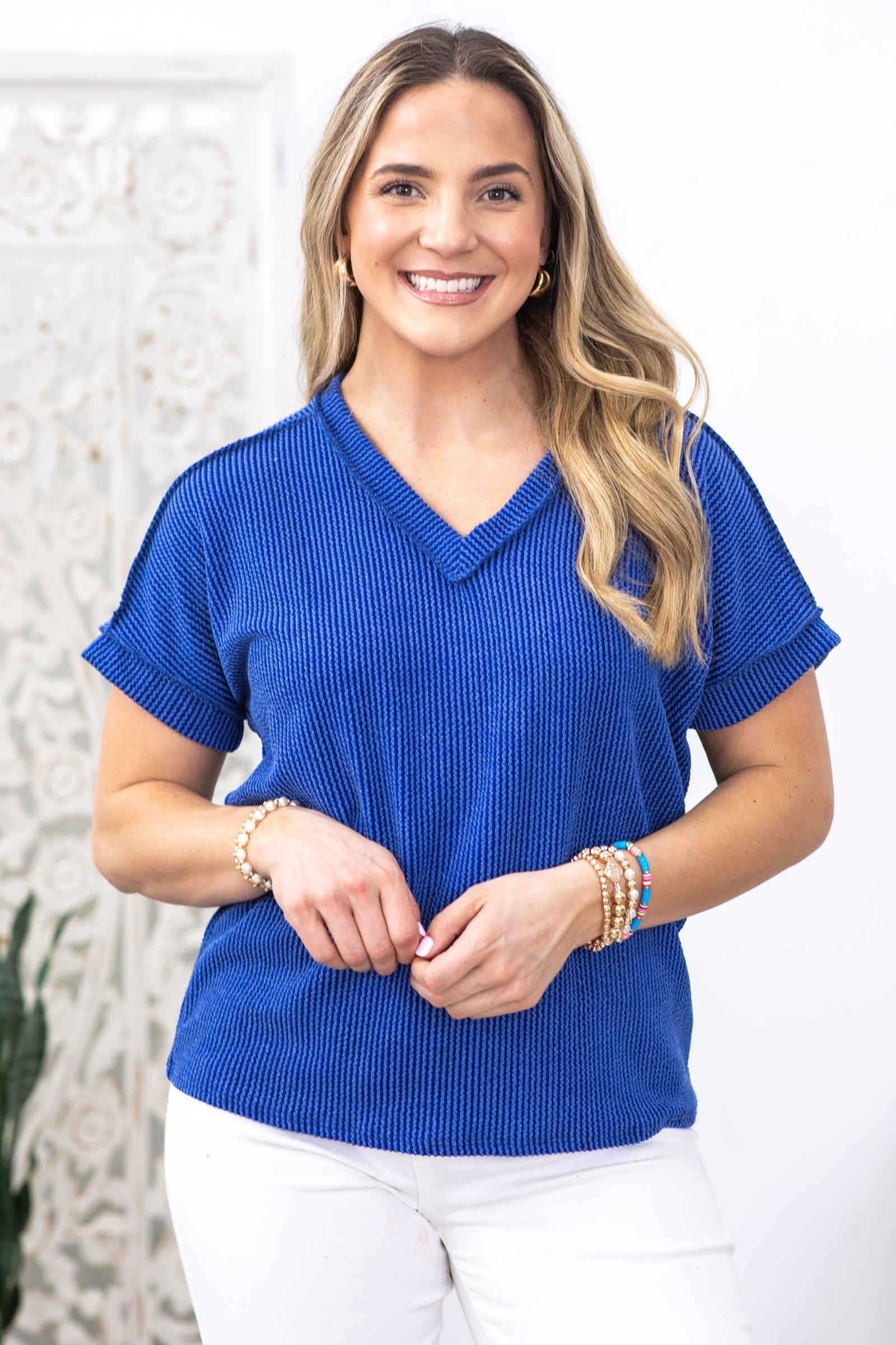 V-Neck Ribbed Knit Top Product Image