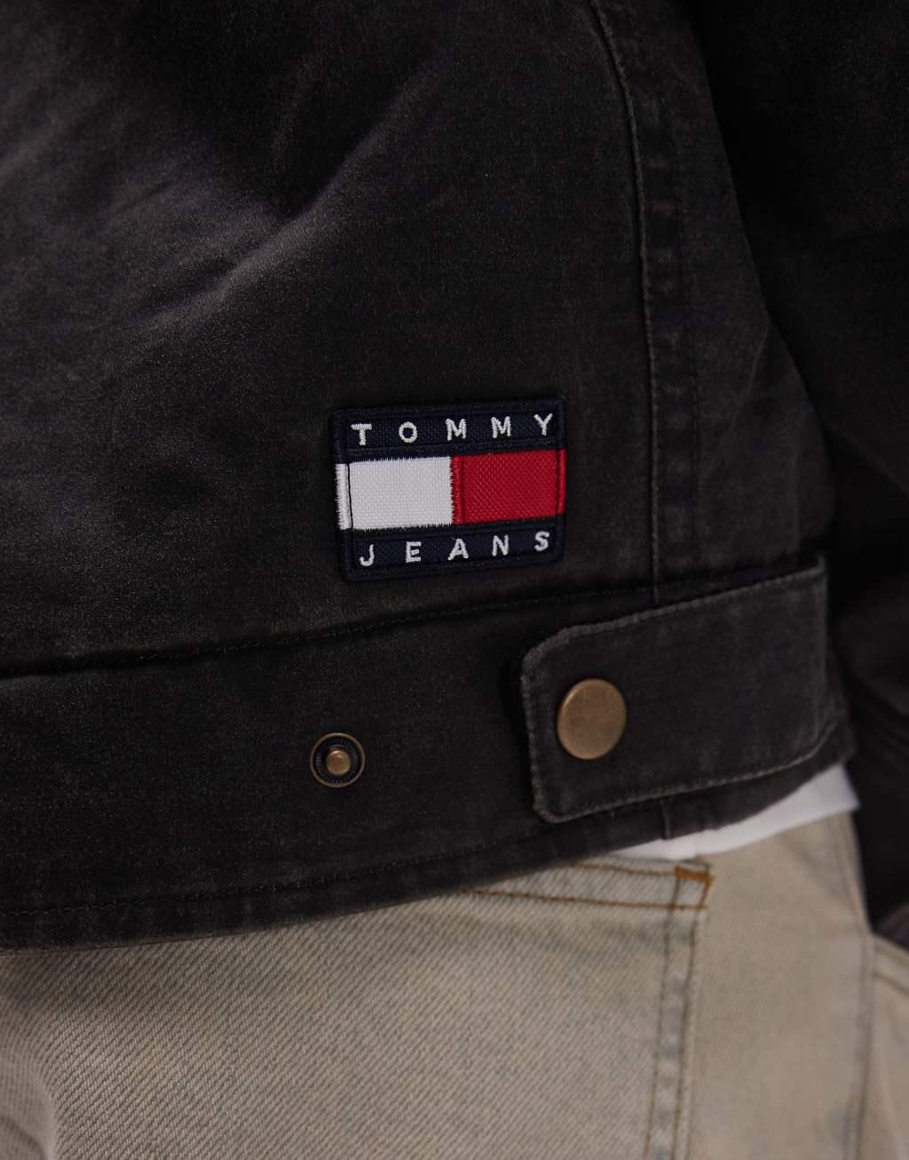 Tommy Jeans hooded denim jacket with teddy lining in black Product Image