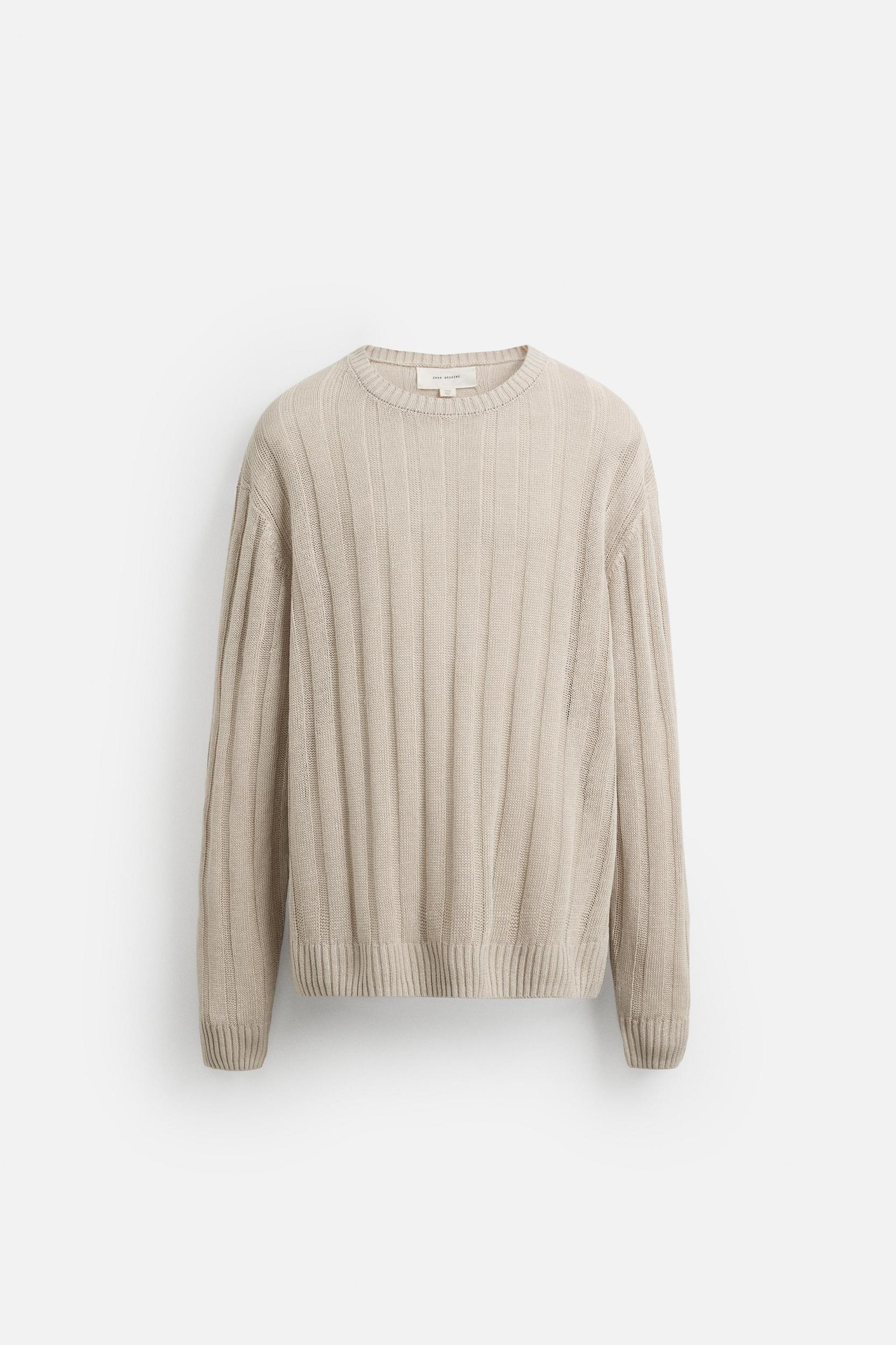 100% LINEN RIBBED SWEATER Product Image