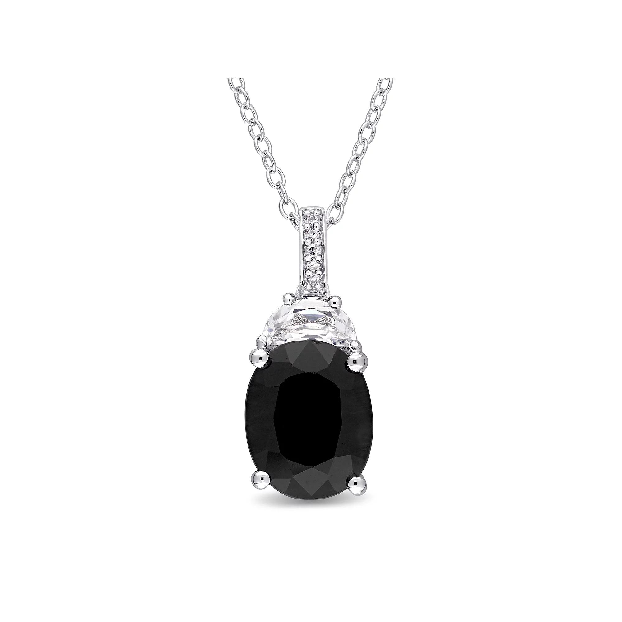 Stella Grace Sterling Silver Black Sapphire, Lab-Created White Sapphire & Diamond Accent Pendant, Women's,  Product Image