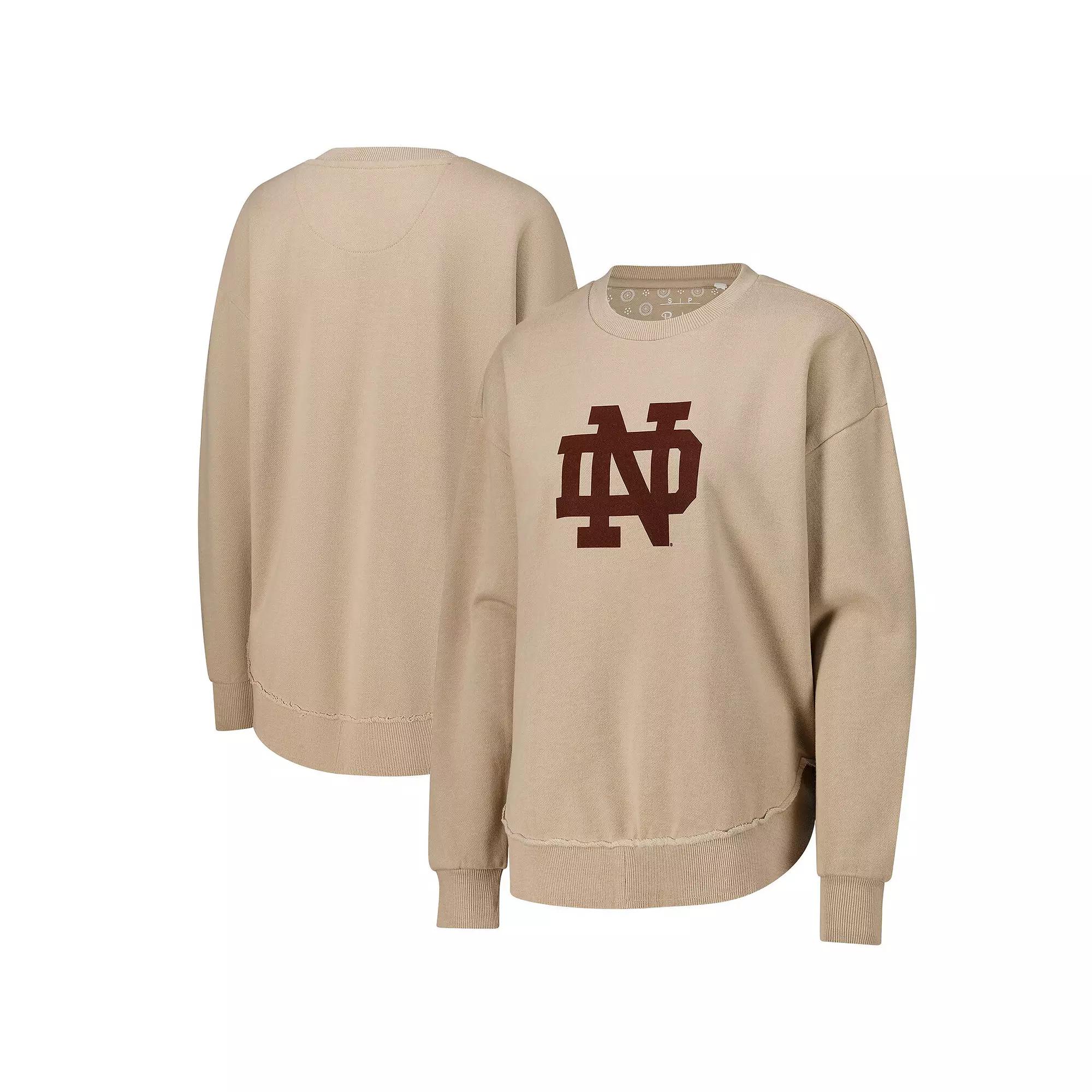 Women's Pressbox Tan Notre Dame Fighting Irish Poncho Fleece Pullover Sweatshirt, Size: Medium, Team Product Image