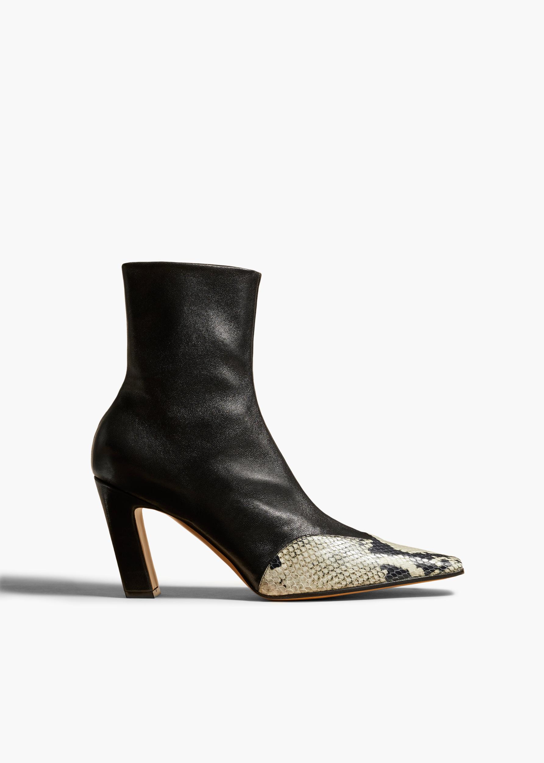 Nevada Stretch High Boot in Black with Natural Python-Embossed Leather Product Image