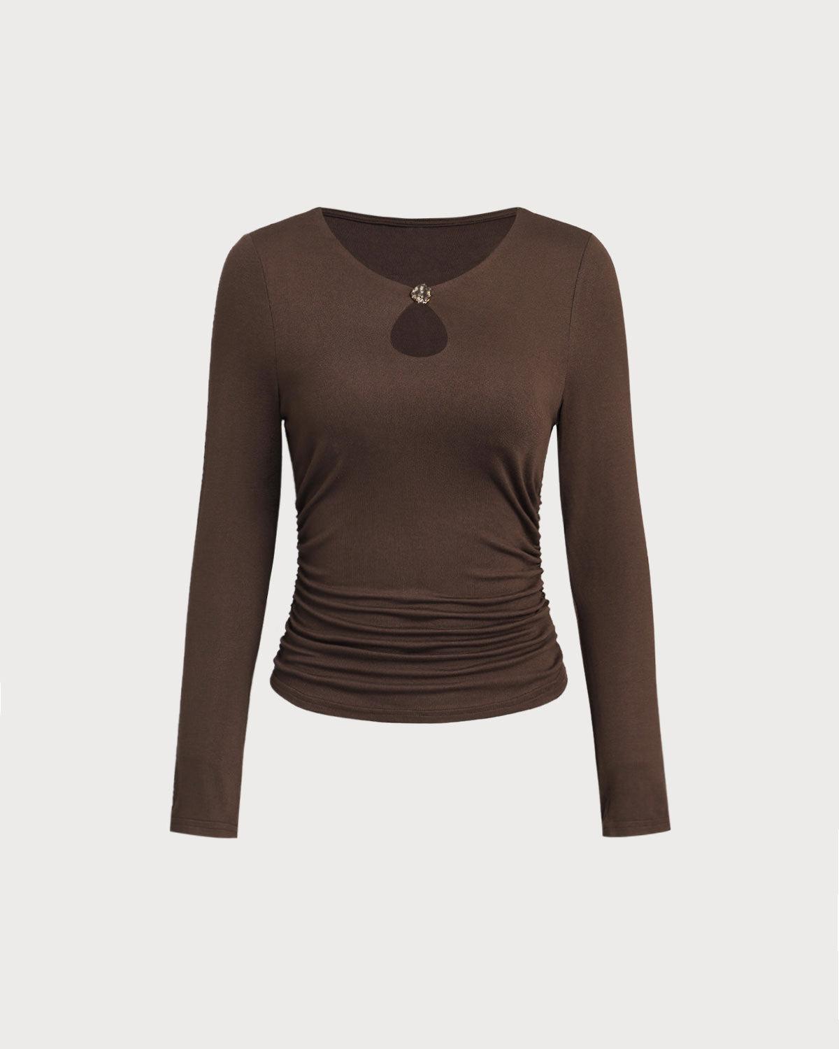 Brown Round Neck Slim Knit Tee Product Image