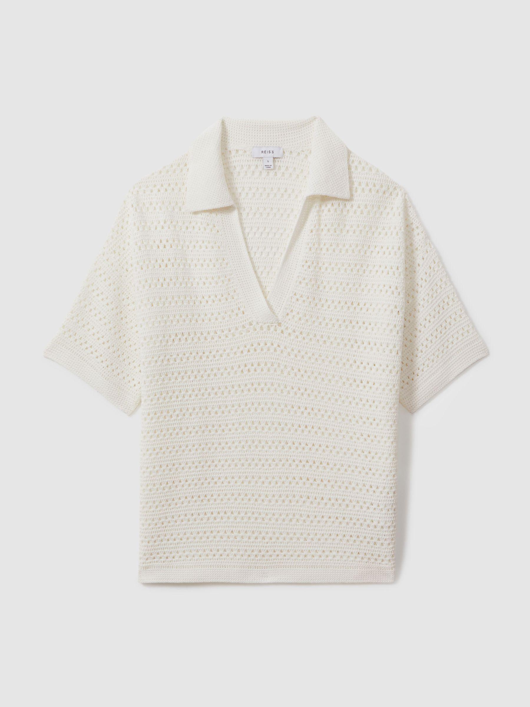 Knitted Open-Collar Polo Shirt in Ivory Product Image