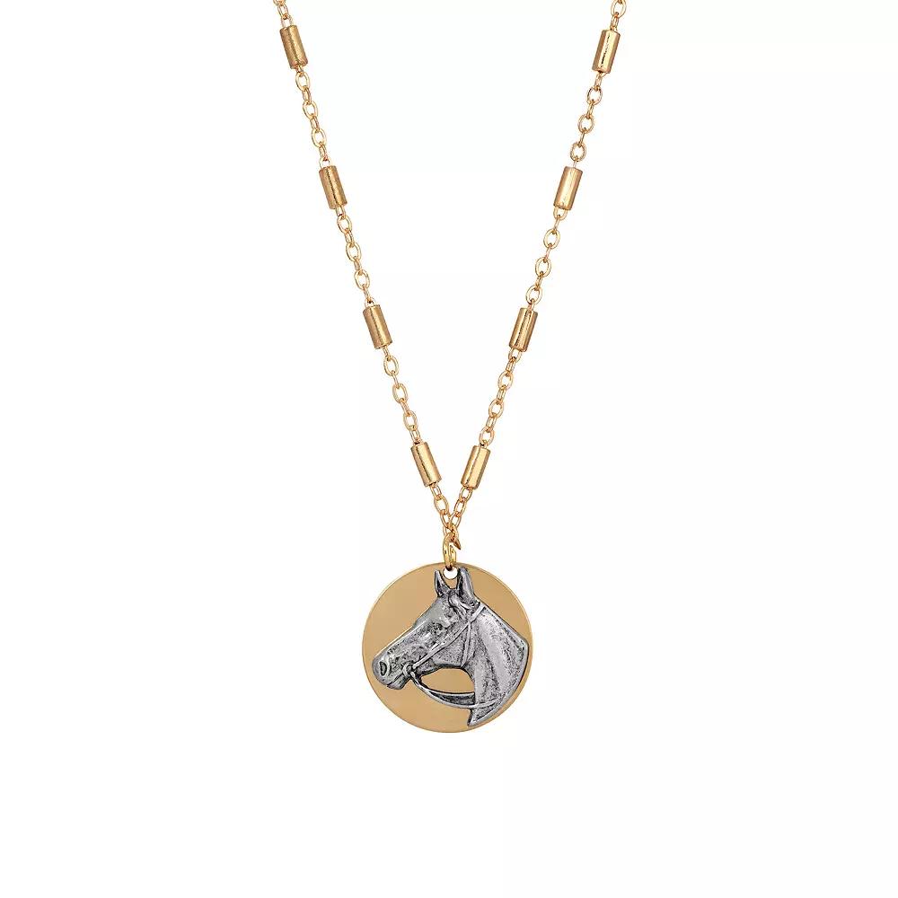 1928 Two-Tone Horse Head Pendant Necklace, Womens, Multi Product Image