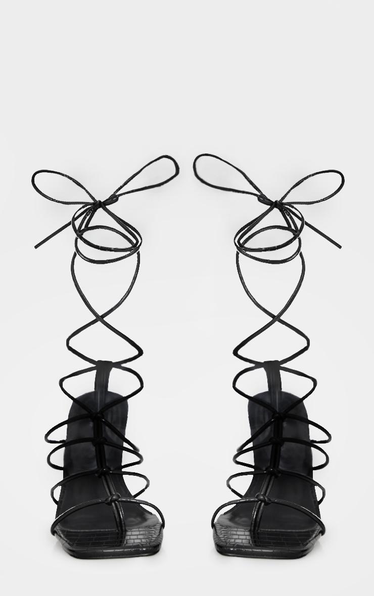 Black Croc PU Knotted Lace Up Sandals Product Image