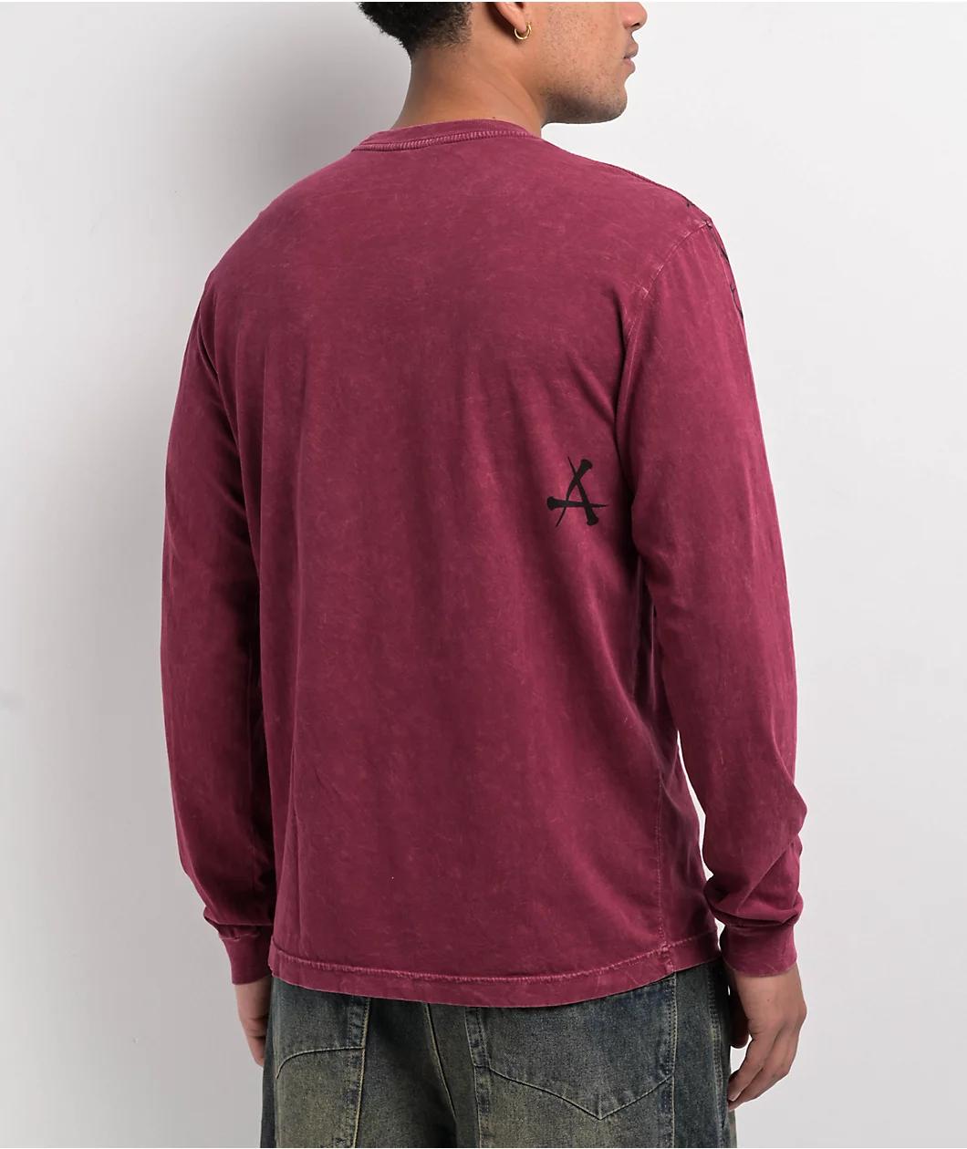 Afflicition Crows Burgundy Lava Wash Long Sleeve T-Shirt Product Image