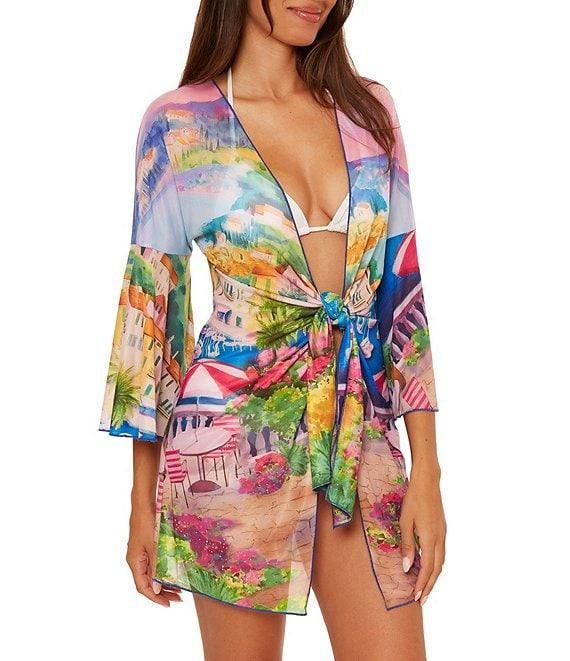 Becca By Rebecca Virtue Positano Stretch Mesh Tie Front Tunic Swim Cover-Up Product Image