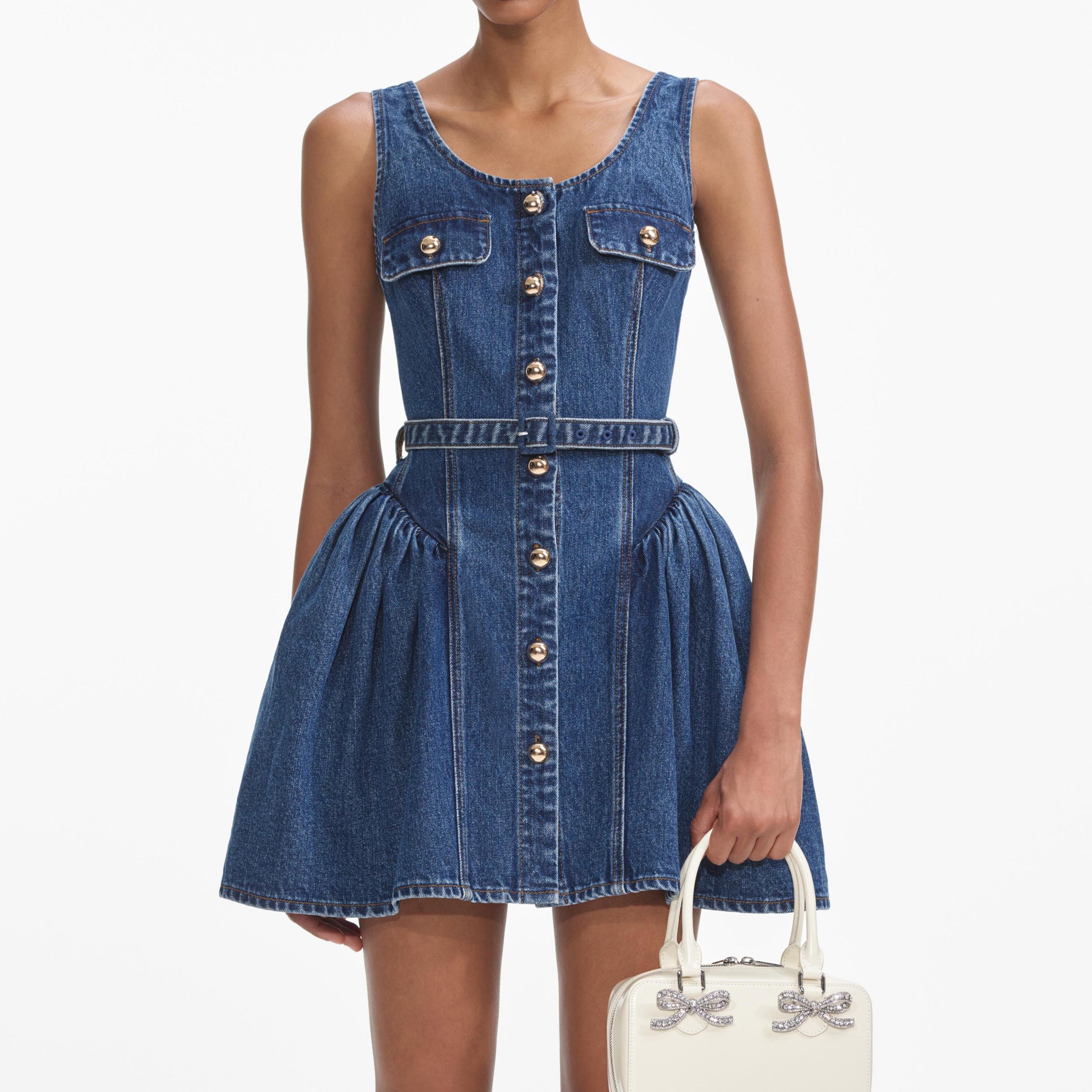 Flared Denim Mini Dress Product Image