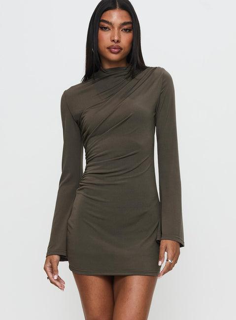 Arte Deco Long Sleeve Mini Dress Mocha Product Image