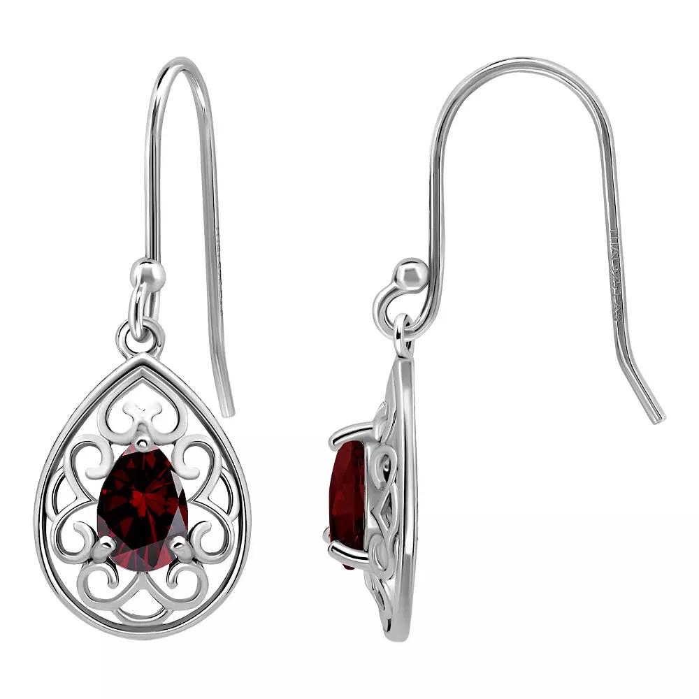 Aleure Precioso Sterling Silver Pear Shaped Gemstone Drop Earrings, Women's, Silver Tone Red Product Image