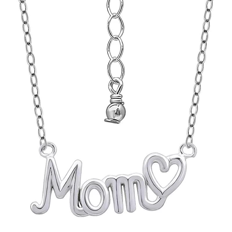 Aleure Precioso Sterling Silver Polished Mom with Heart Necklace, Women's, Size: 18" Product Image