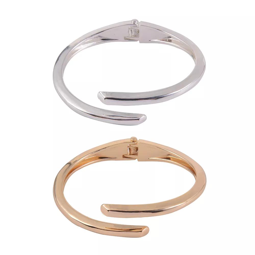 Emberly Silver Tone and Gold Tone Hinge Bracelet Set, Women's, None Product Image