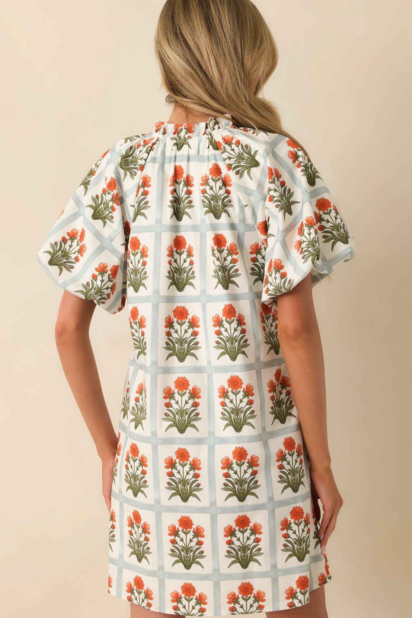 Staying Hopeful Orange Geometric Floral Print Cotton Mini Dress Product Image