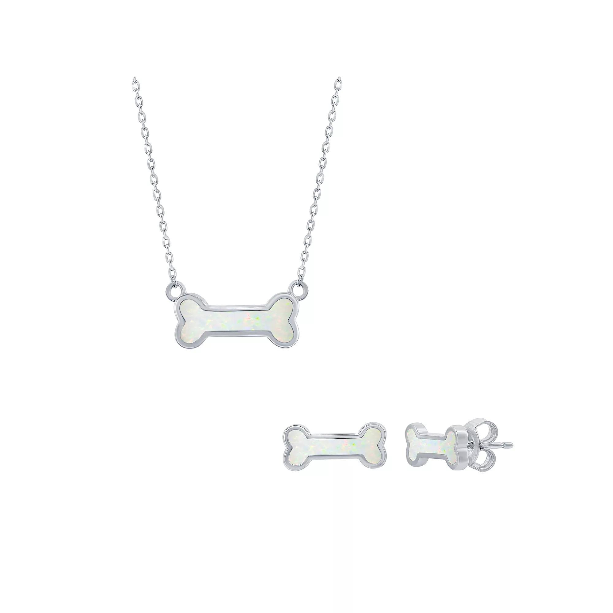 Nautica Rocks Sterling Silver Opal Dog Bone Pendant Necklace & Earrings Set, Women's Product Image