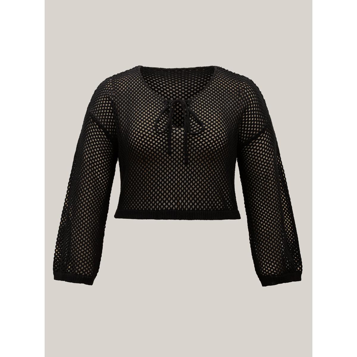 Plus Size Two-Piece Cut-Out Swim Cover-Up Women's Swimwear Black Beach Loose Tie knot Curve Swim Cover Ups BloomChic 12/L Product Image