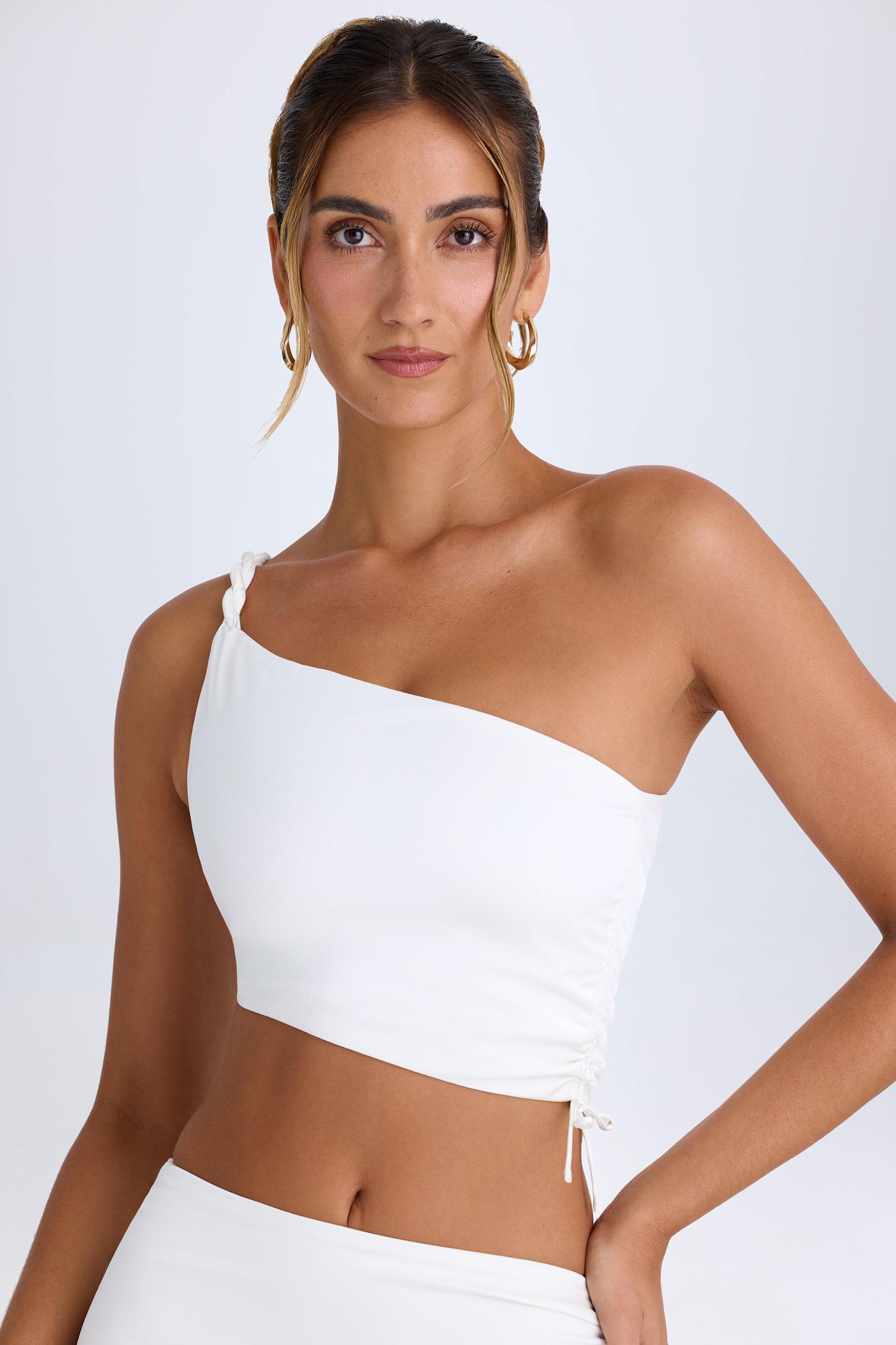 Ruched Asymmetric Crop Top in White Product Image
