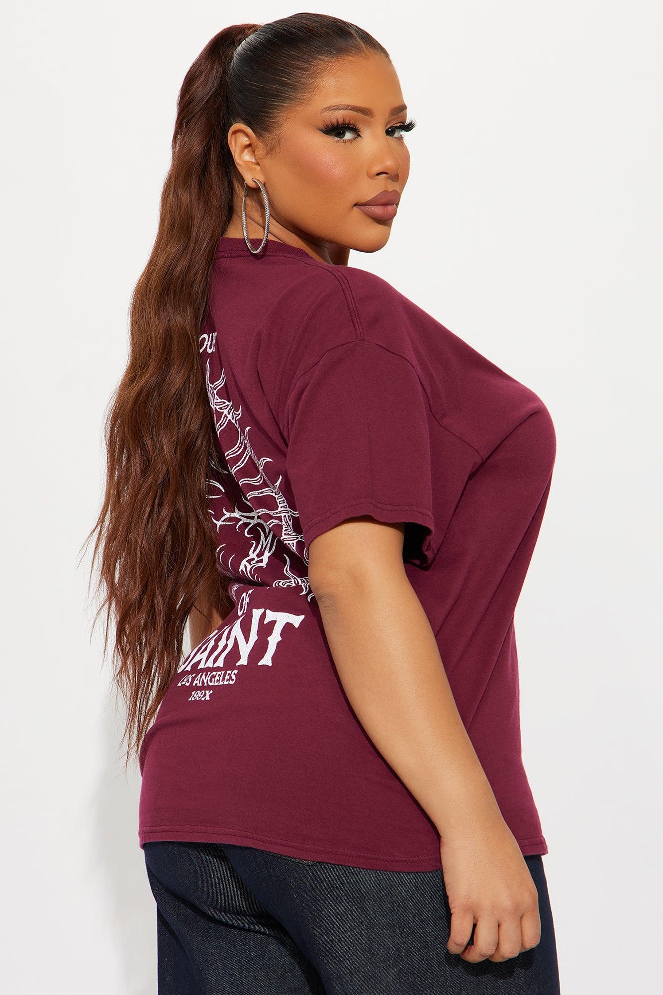 Cross Saint Front And Back Vintage Wash Tee - Burgundy Female Product Image