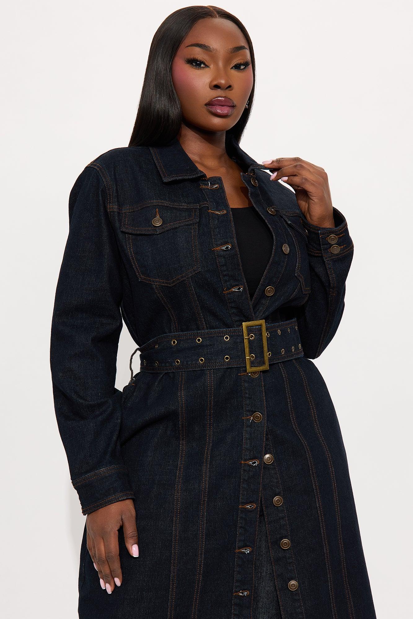 Brooke Belted Denim Trench Coat - Dark Wash Female Product Image