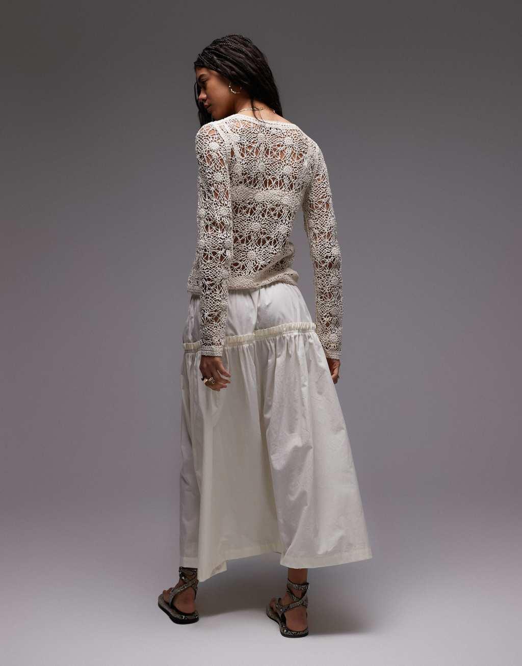 Topshop frill poplin full skirt in ivory Product Image